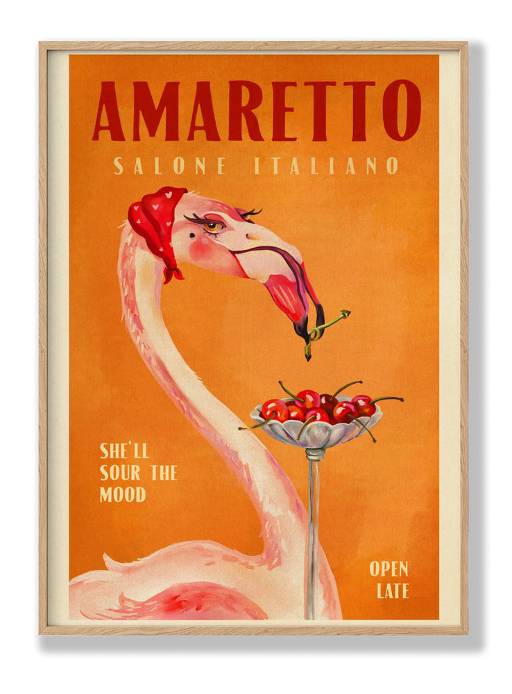 Amaretto Flamingo Art Deco Italian Cafe Travel Art Plakat