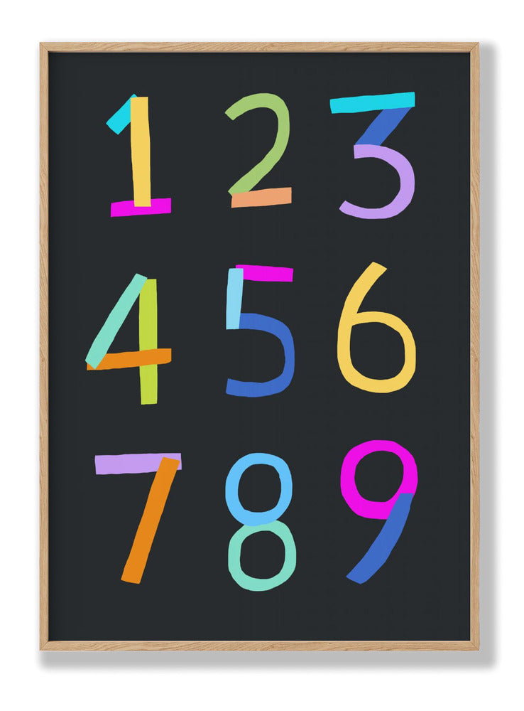 Hand Drawn Numbers 1 to 9 on Black Background by Artist Carla Daly