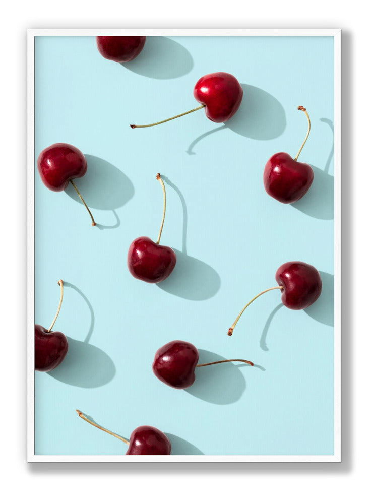 Cherries on turquoise background plakat