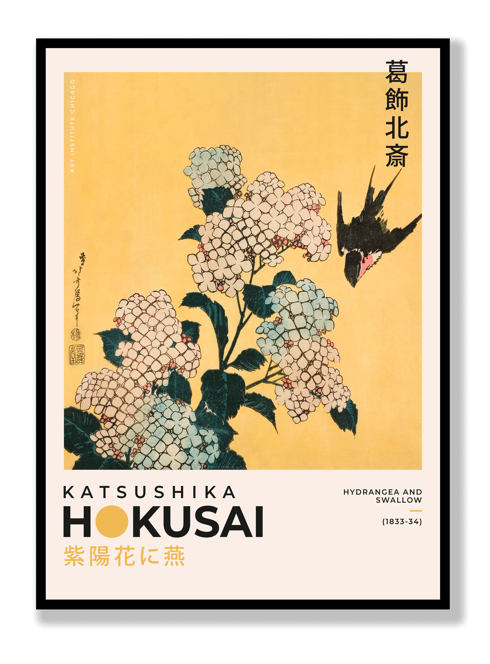 Katsushika Hokusai - Hydrangea And Swallow plakat