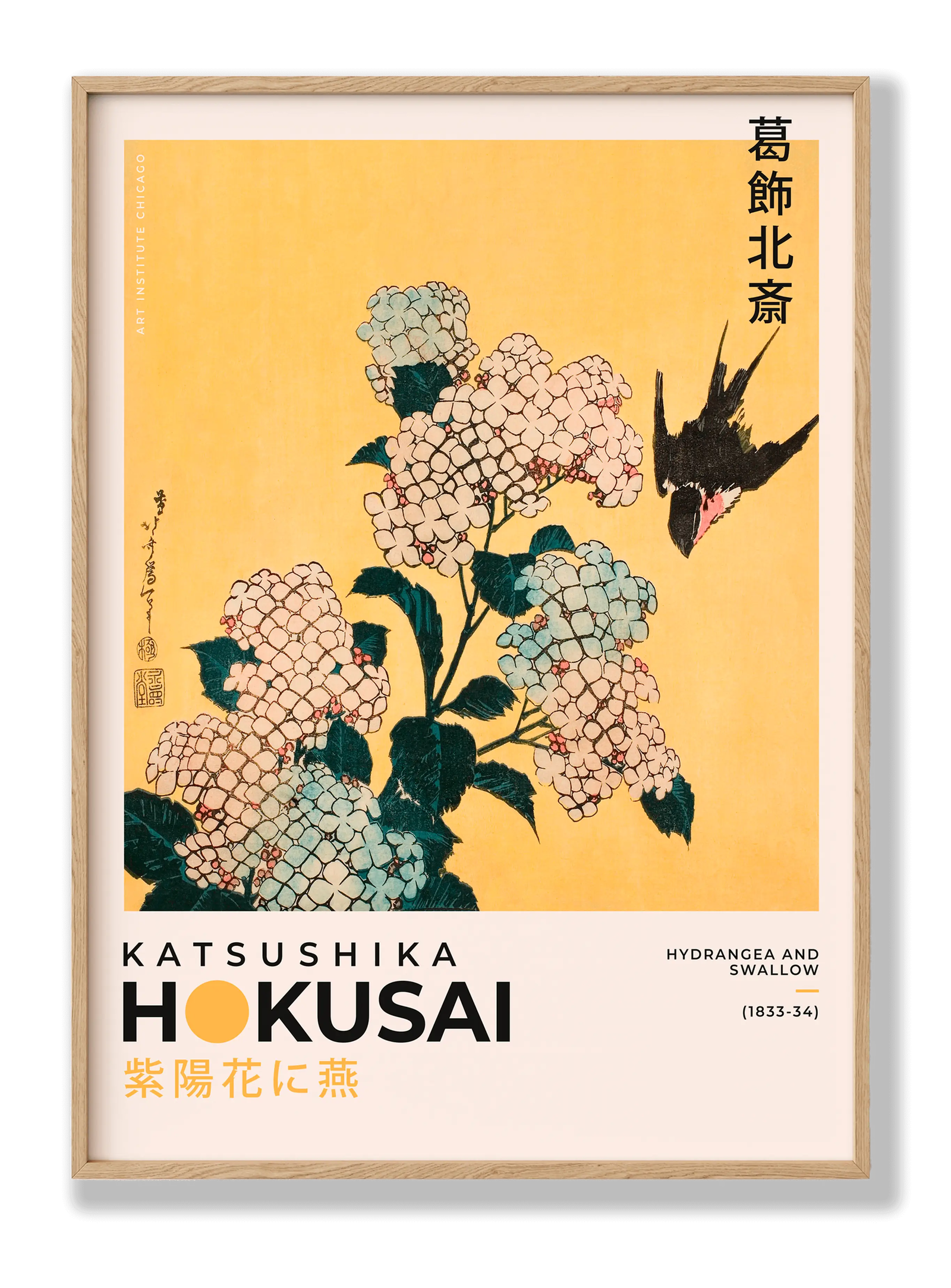 Katsushika Hokusai - Hydrangea And Swallow plakat